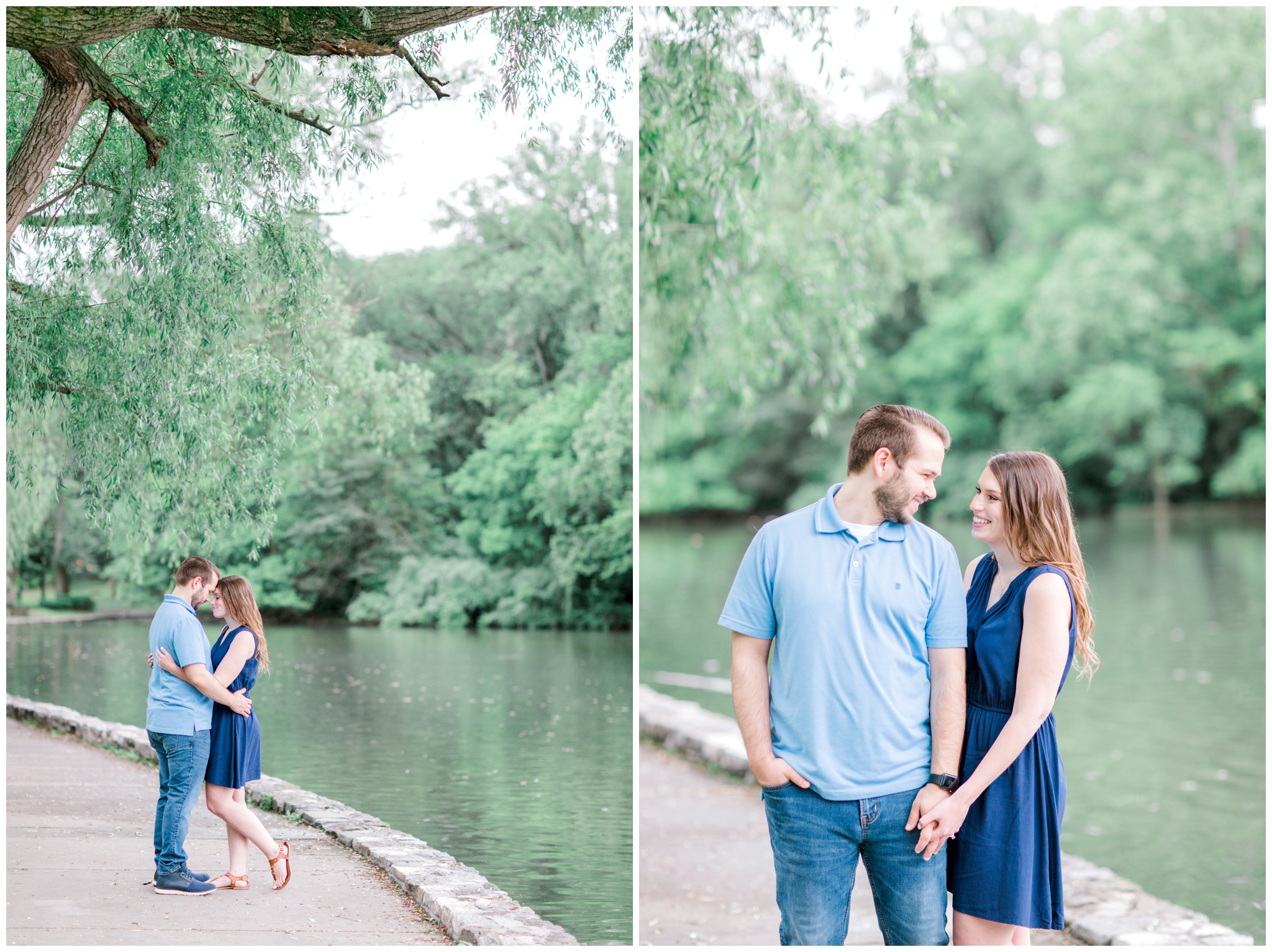 couple in hagerstown city park doing their engagement photos by the water